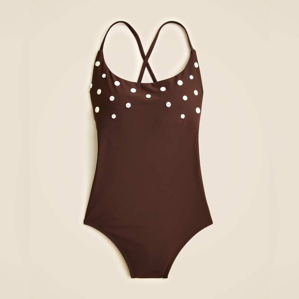 J. Crew Brown One-Piece Swimsuit with White Polka Dots